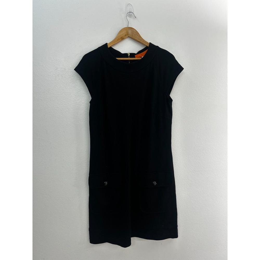 Cynthia Cynthia Steffe Crepe Dress Womens 10 Black Cap Sleeve Mock Neck Back Zip